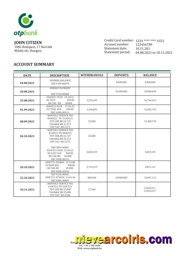 Hungary OTP bank statement